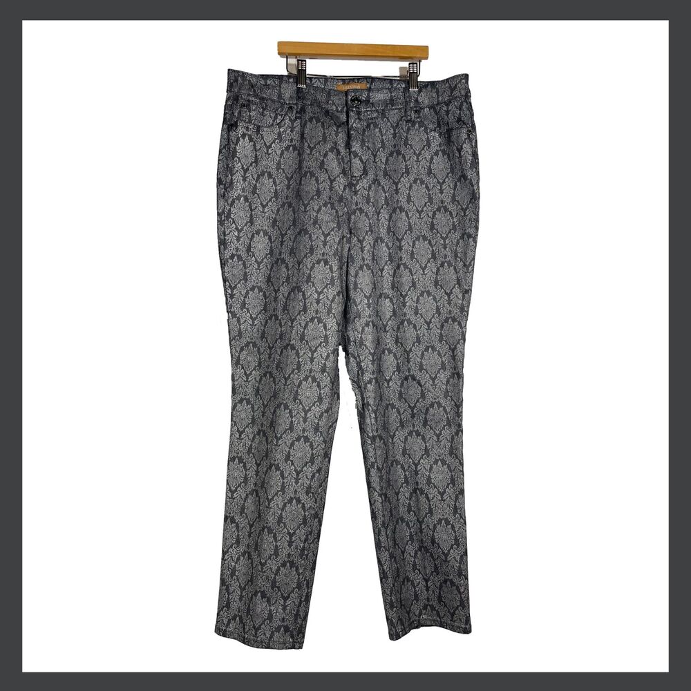 Ellen Tracy Silver Foil Print Jeans Metallic Pattern High Rise Pants Womens 14